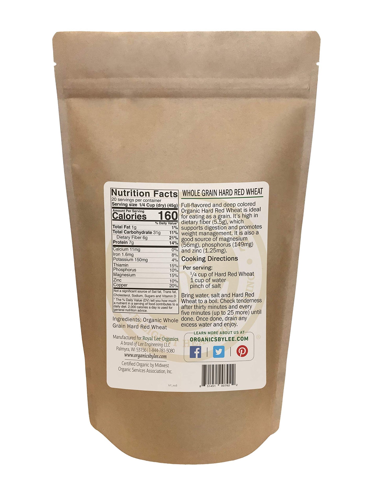 Royal Lee Organics Organic Hard Red Wheat Berries (2 Lbs)