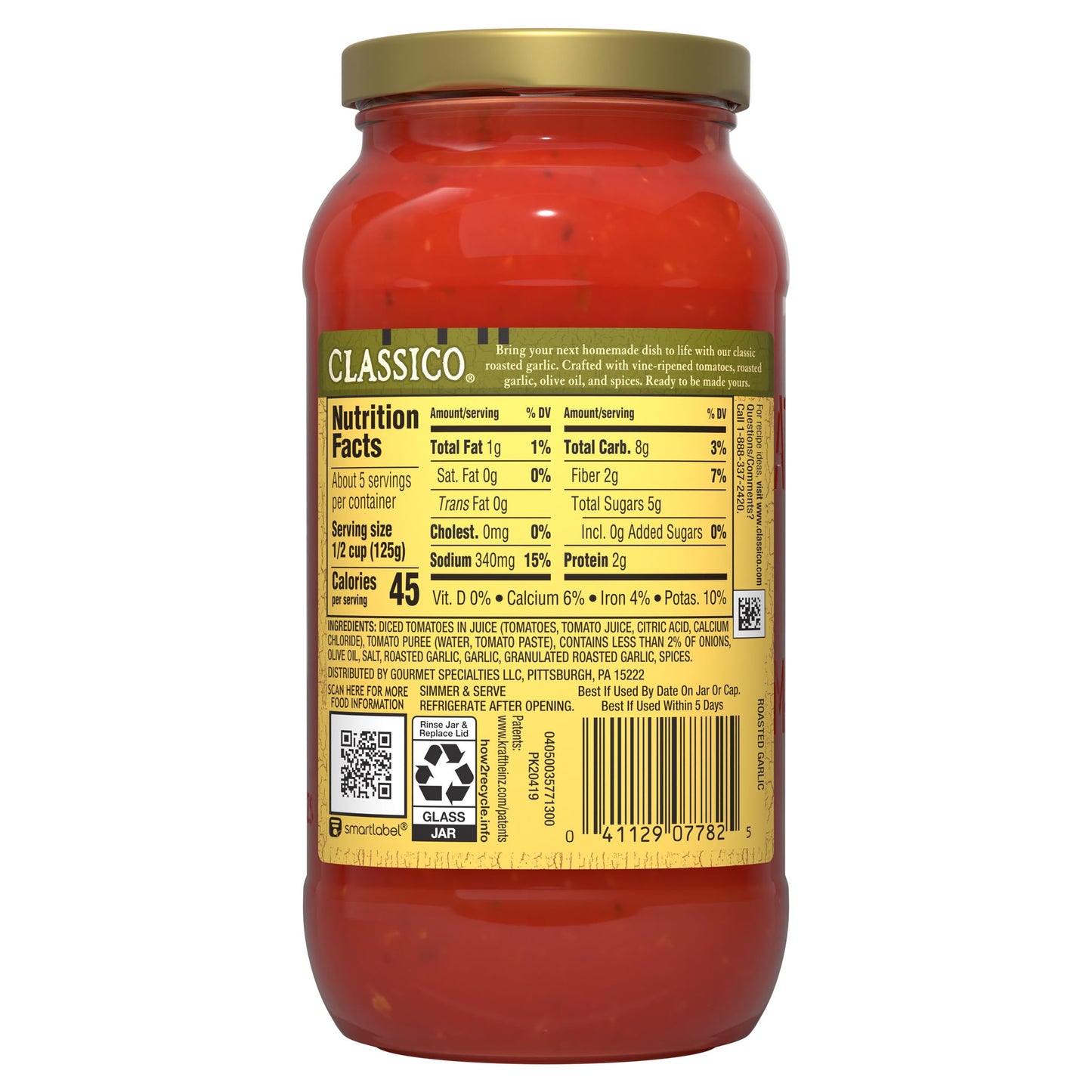 Classico Roasted Garlic Pasta Sauce, 24 oz Jar