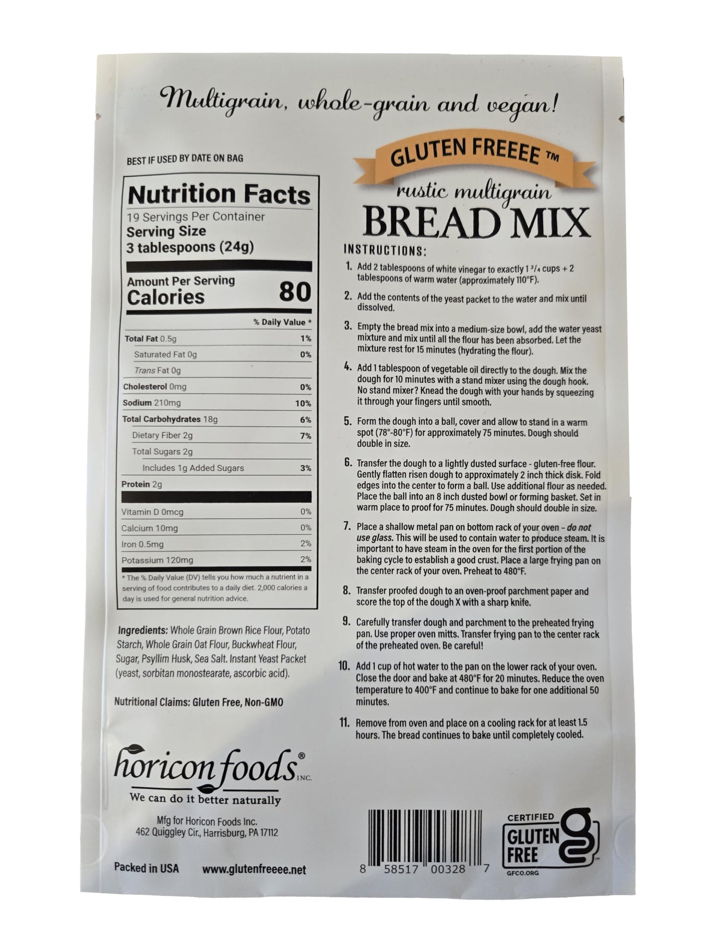 Glutenfreeee Gluten Free Rustic Multigrain Bread Mix, 16 Ounce - Whole Grain, Delicious, Vegan, Breakthrough Recipe, Artisan, Cr