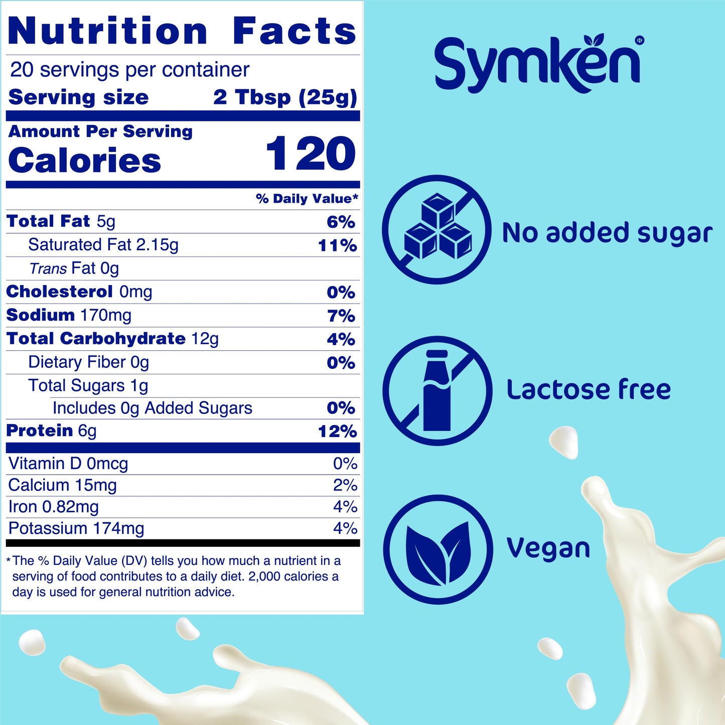 SYMKEN Sugar-free Soy Milk Powder, Vegan, Non-Dairy, Gluten-Free, 17.6 Oz
