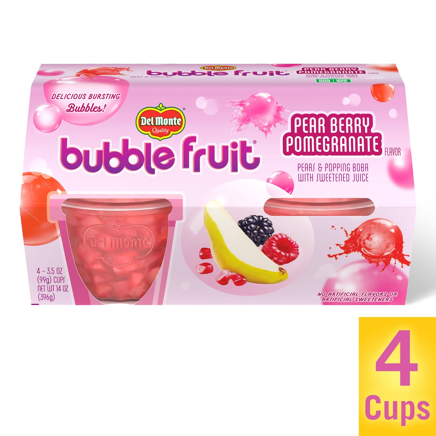 Del Monte Bubble Fruit, Pear Berry Pomegranate, 3.5 Oz, 4 Ct