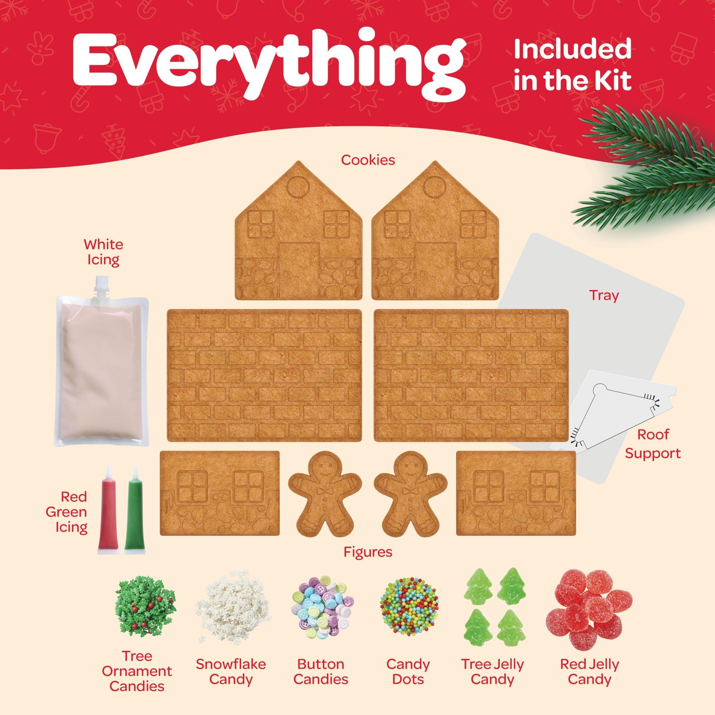 Big Gingerbread House kit, Gingerbread House, Holiday Activity for Kids - Ease Crafted Grooves Decor - kit Includes; 1 House, 2