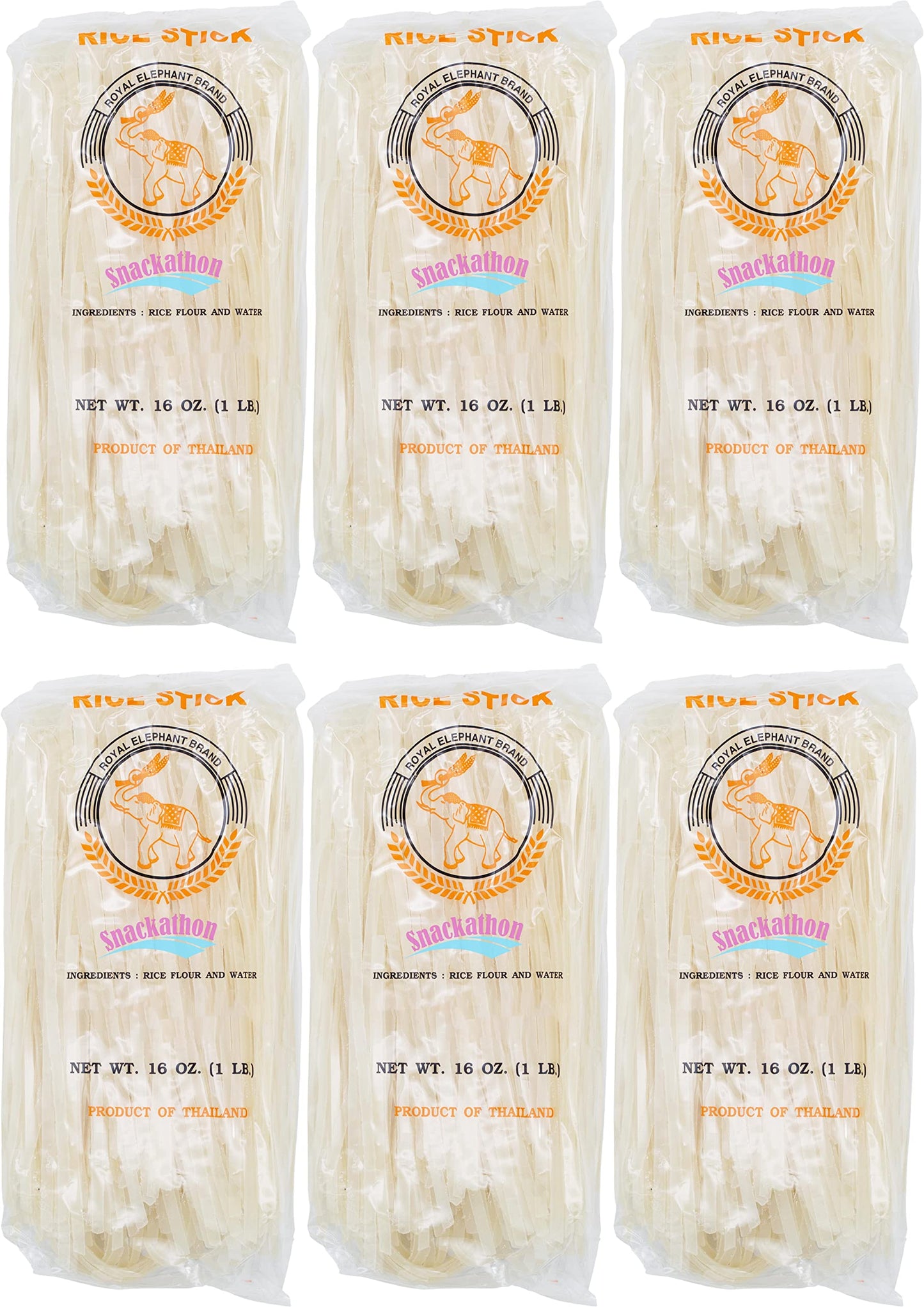 Snackathon Pad Thai Rice Stick Noodles, 5mm Width, 16 Ounce Each, Pack of 6