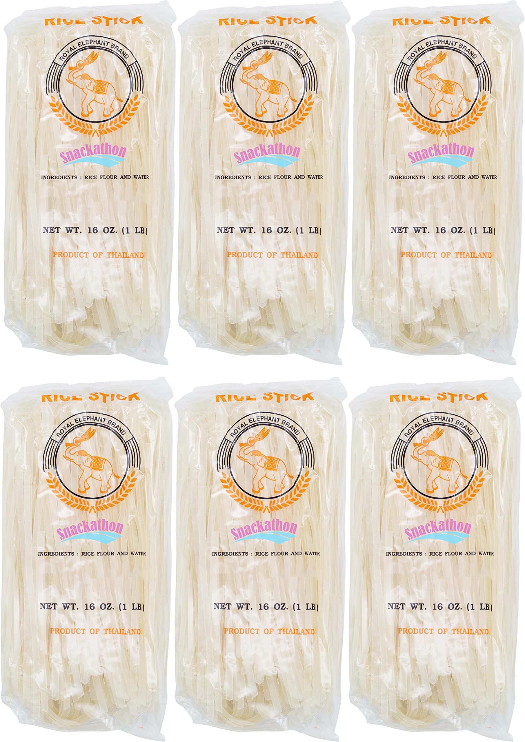 Snackathon Pad Thai Rice Stick Noodles, 5mm Width, 16 Ounce Each, Pack of 6