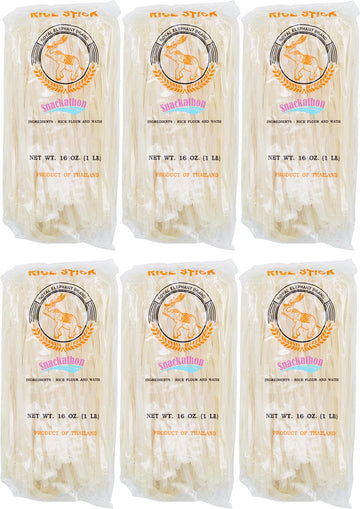 Snackathon Pad Thai Rice Stick Noodles, 5mm Width, 16 Ounce Each, Pack of 6