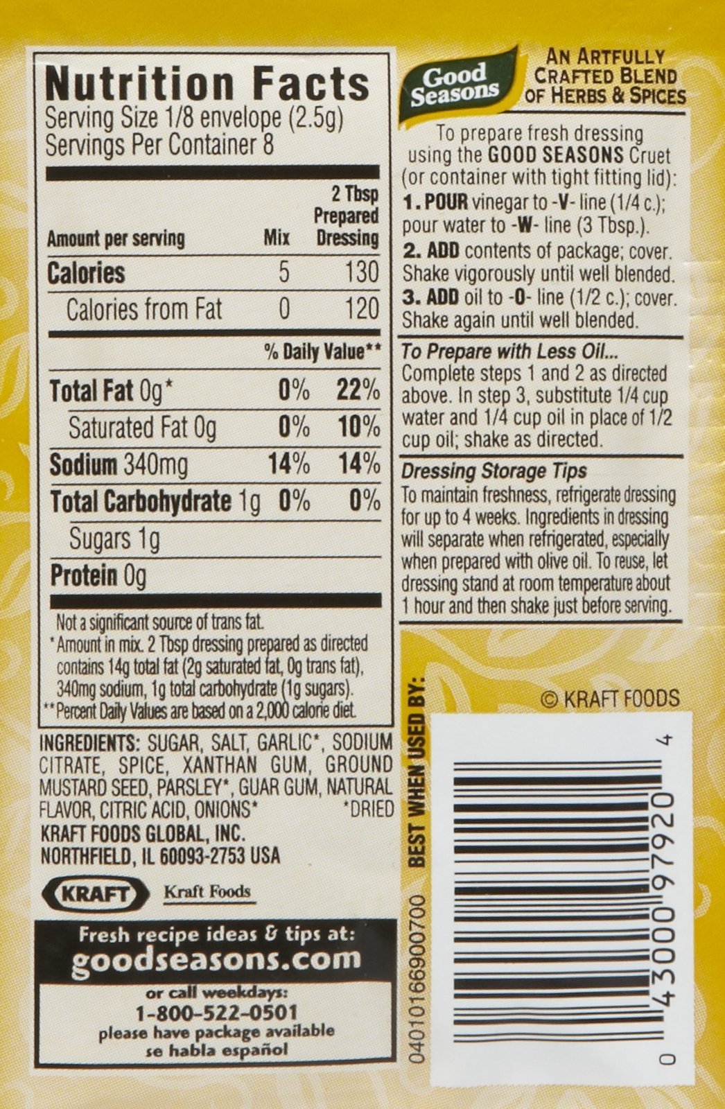 good Seasons garlic & Herb Dressing & Recipe Seasoning Mix 0.75 Oz