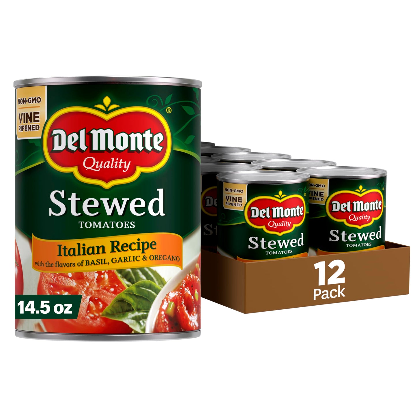 Del Monte Stewed Tomatoes with Basil, Garlic & Oregano, 14.5 oz (Pack of 12 Cans)