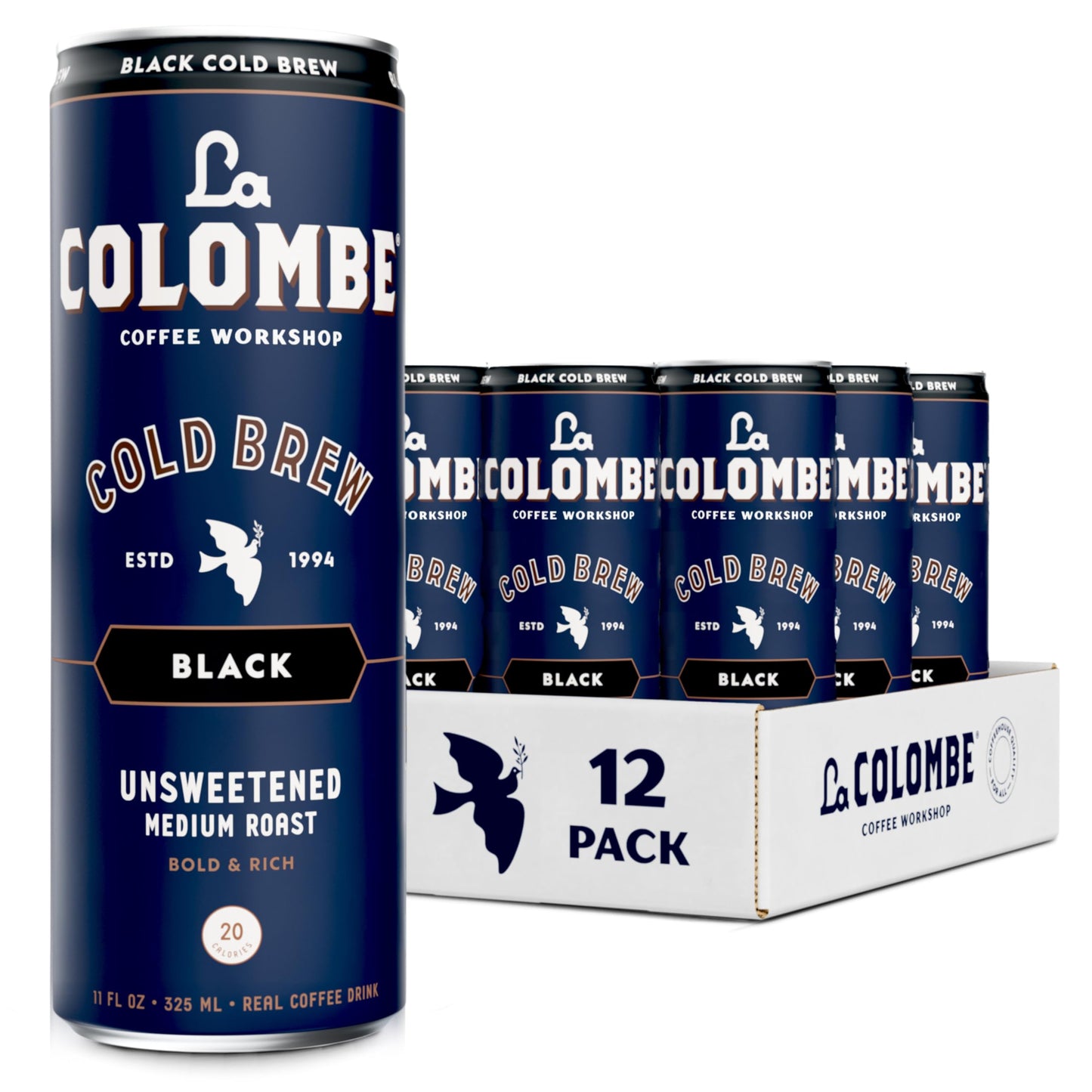 La Colombe Cold Brew Coffee, Unsweetened, 11 fl oz Cans, Pack of 12, Specialty Grade