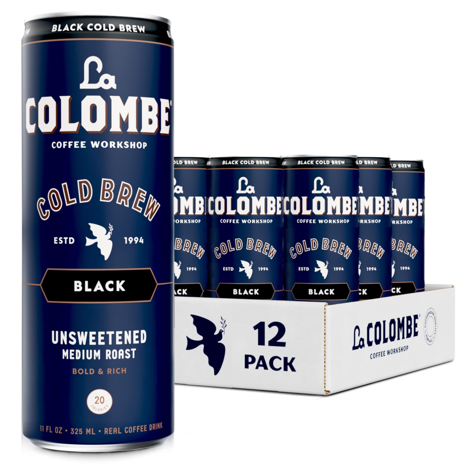 La Colombe Cold Brew Coffee, Unsweetened, 11 fl oz Cans, Pack of 12, Specialty Grade