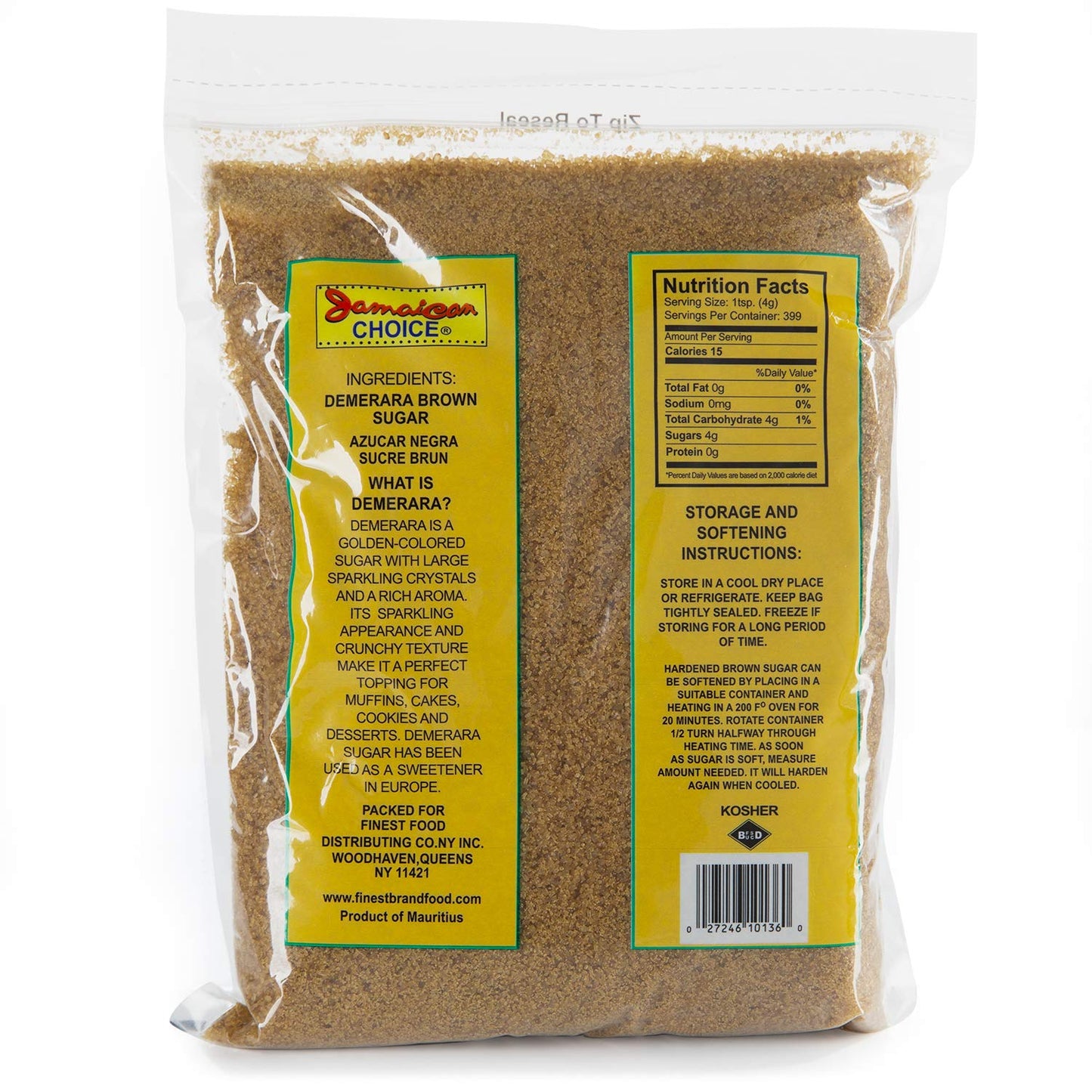 Demerara Brown Sugar - Made From Pure Sugar Cane, Product of Mauritius, Kosher | 56 Oz - By Jamaican Choice