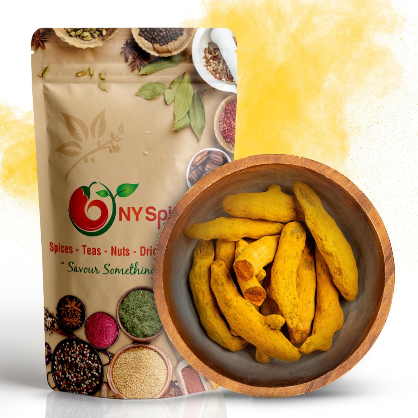 NY SPICE SHOP Turmeric Root Whole - Whole Raw Roots - Natural Haldi Spice - Naturally Grown Dried Pure Yellow Turmeric Sticks - 
