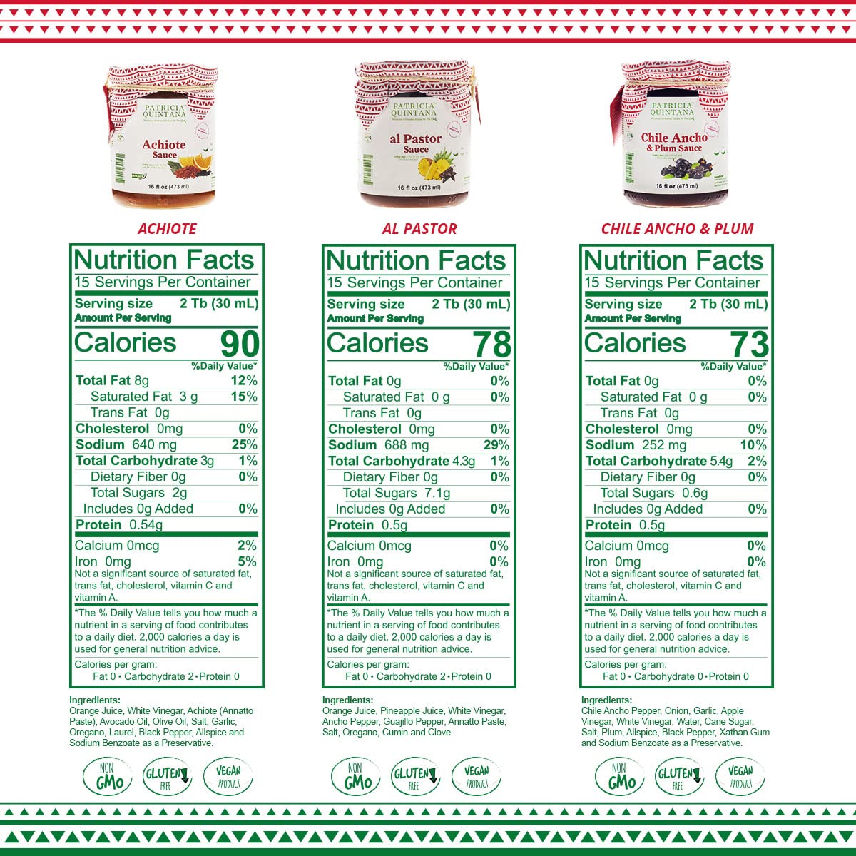 Patricia Quintana Mexican Marinade Sampler - Includes Achiote, Al Pastor, Chile Ancho & Plum (16 Oz, 3-Pack)