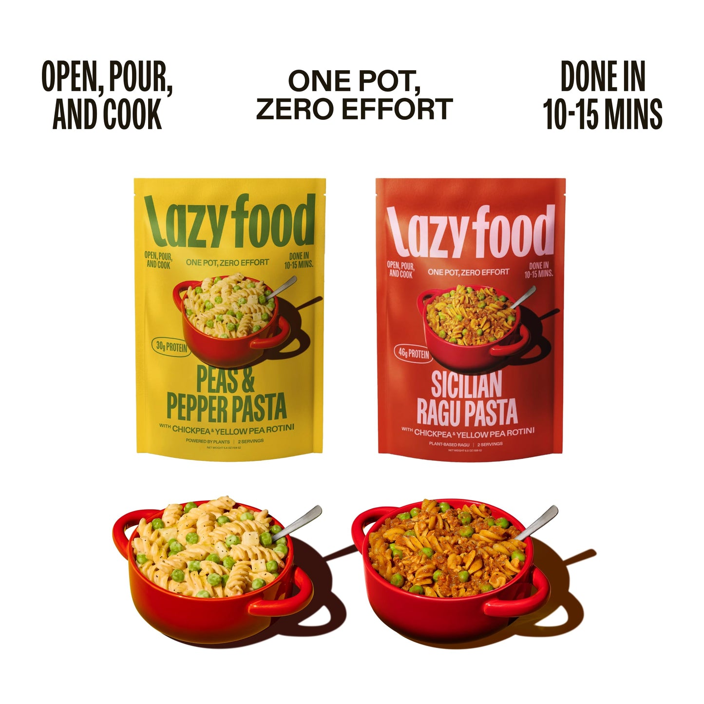 Lazy Food Vegetarian Pasta Meal I Plant-Based Single Pot Dinner Kit I Healthy High Protein Low Carb Pasta (4 Pack - Gluten-Free