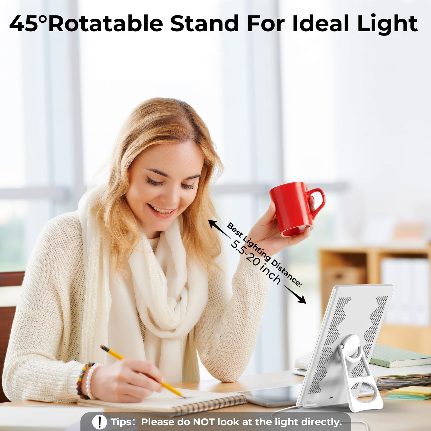 Fitfirst Light Therapy Lamp, 15000 Lux Simulated Sunlight, Uv-Free Led Lamp With 3 Color Temperature & 4 Brightness Settings, Ad