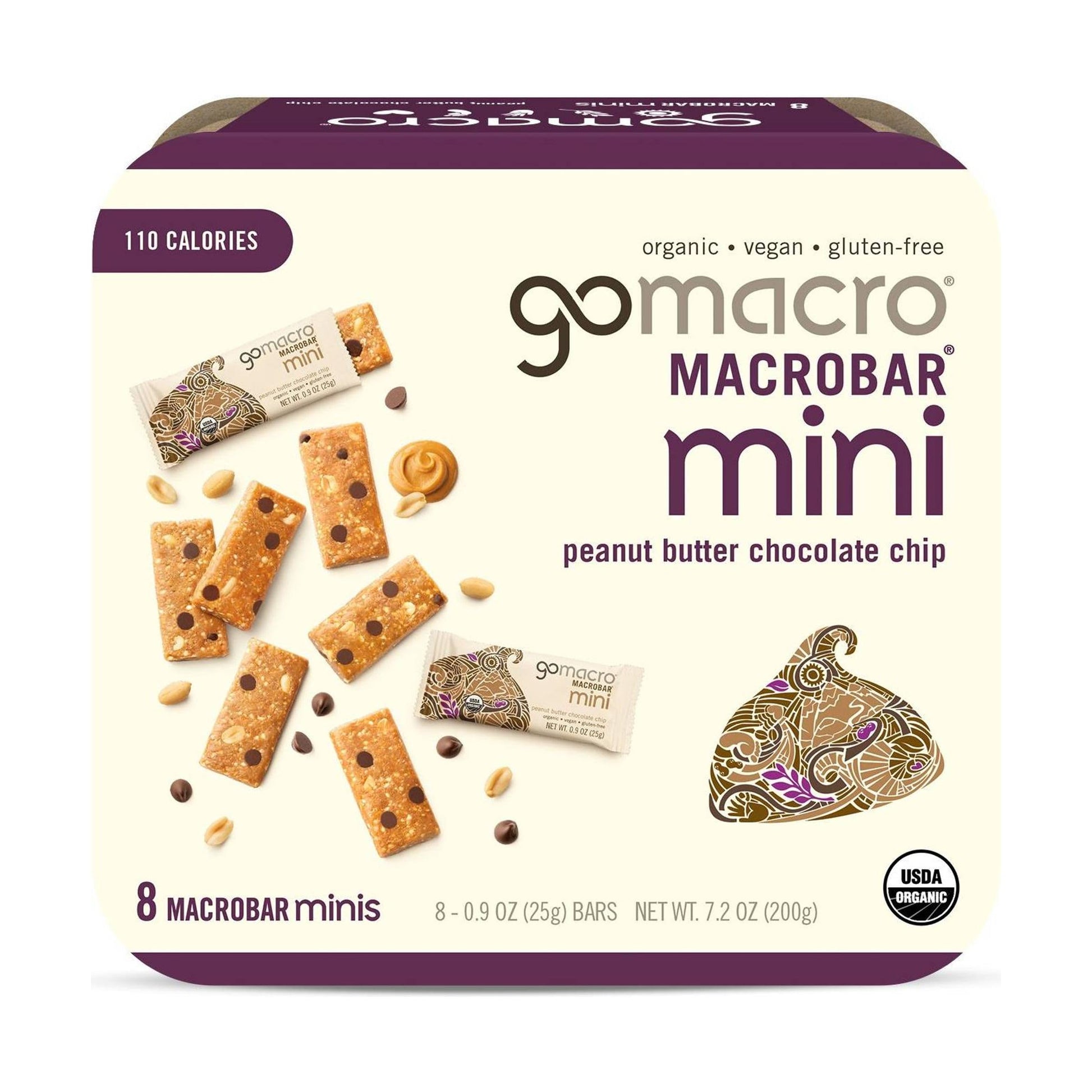 GoMacro Organic Peanut Butter Chocolate Chip Mini MacroBars, 8 Pack, 7.2 OZ, Plastic