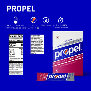 Propel Powder Packets, Black Cherry With Electrolytes, Vitamins And No Sugar (Packaging May Vary), 10 Count (Pack Of 12)