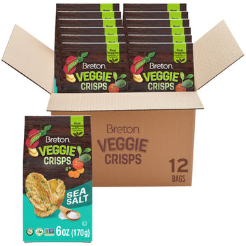 Breton Veggie Crisps Sea Salt (Pack of 12) - Popped not Fried Crisps, Made with Real Vegetables, Light and Crispy Gluten Free Ch