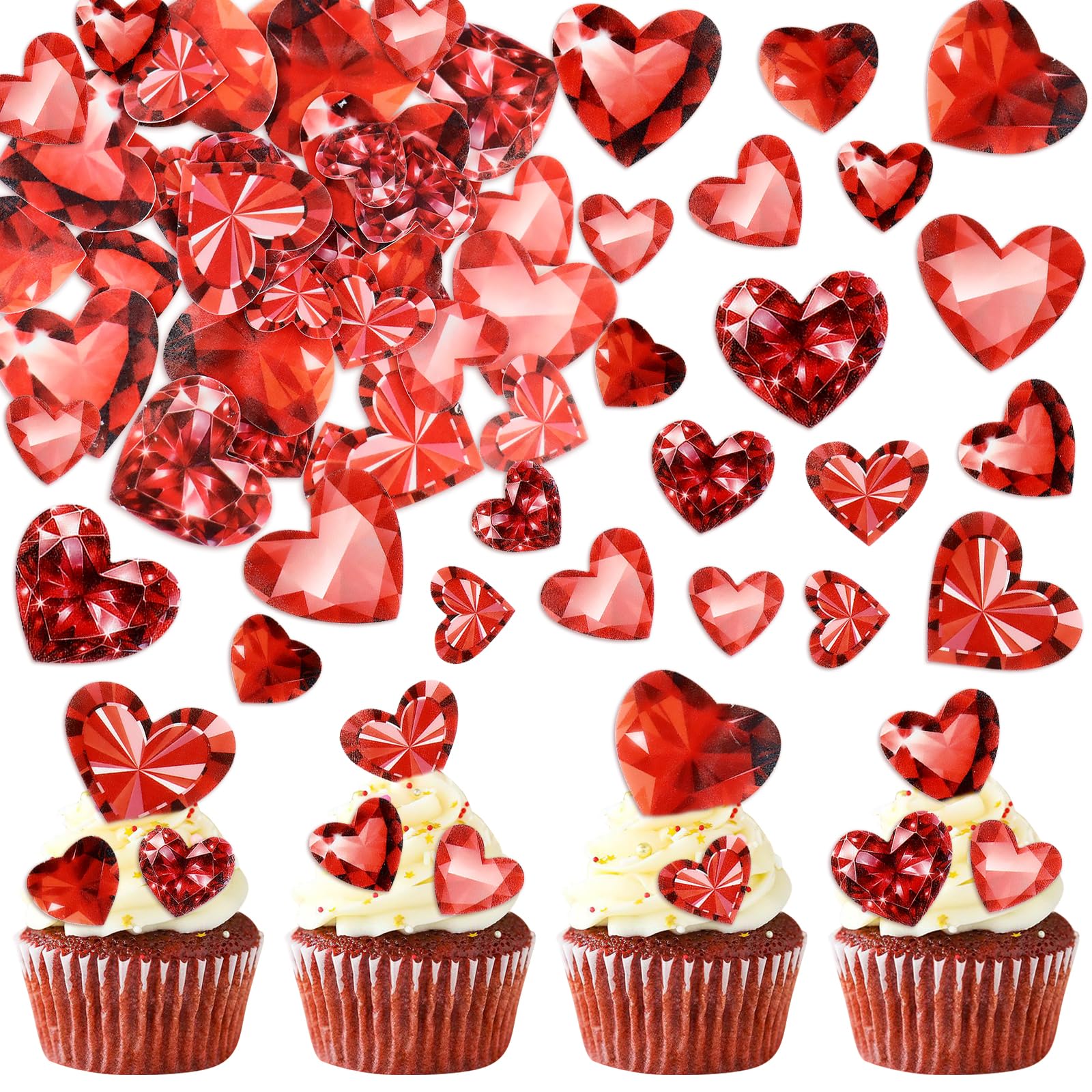 45Pcs Edible Happy Valentines Day Cupcake Toppers Red Heart Cupcake Picks Love You Be Mine You Make My Heart Smile Xoxo For Cake Decorations Valentine S Wedding Party Supplies