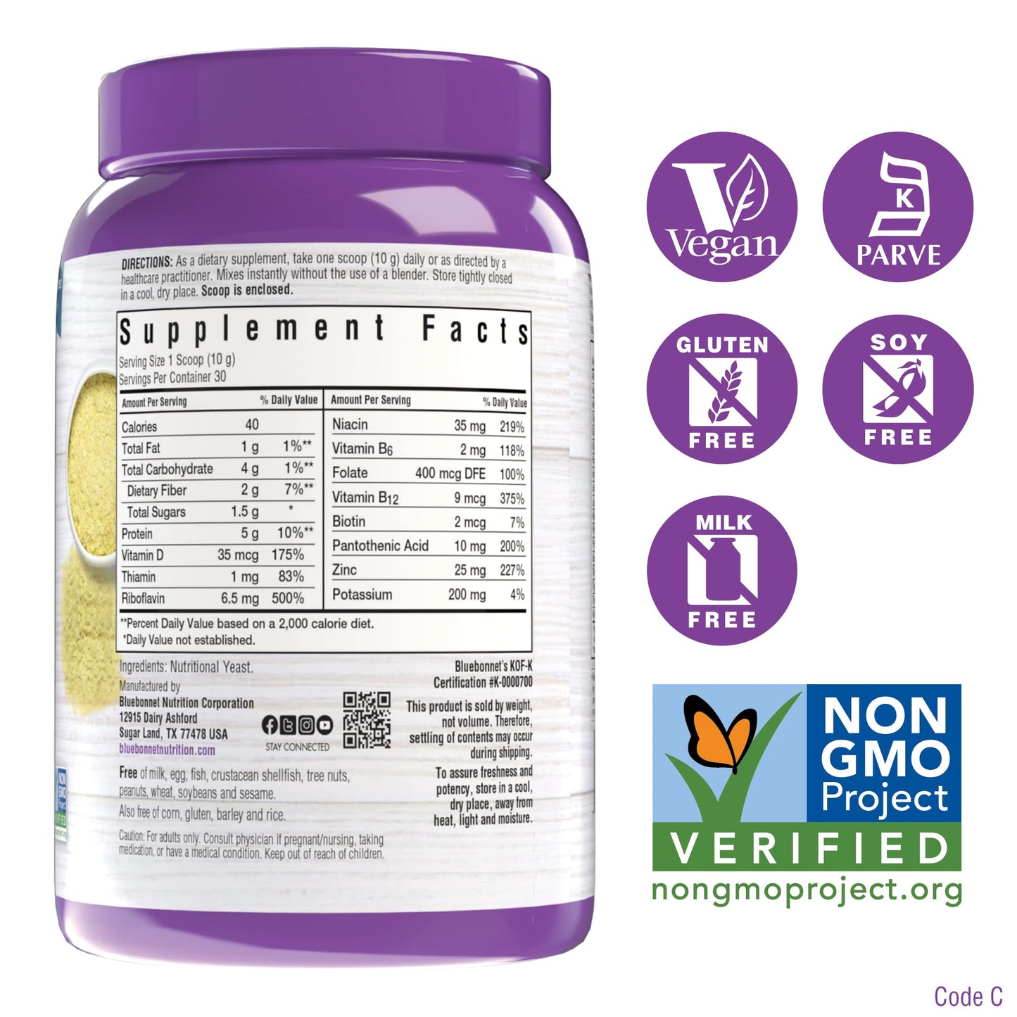 Bluebonnet Nutrition Non-Bitter Nutritional Yeast Flakes - Plant-Sourced Protein, B Vitamins & Vitamin D - Non-Gmo, Vegan, Koshe
