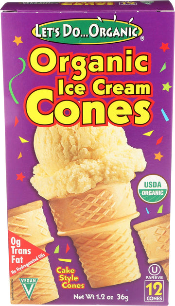 Lets Do Organic Ice Cream Cones - Sugar Cones, Mini Cones, 1.2 Oz, Pack of 12