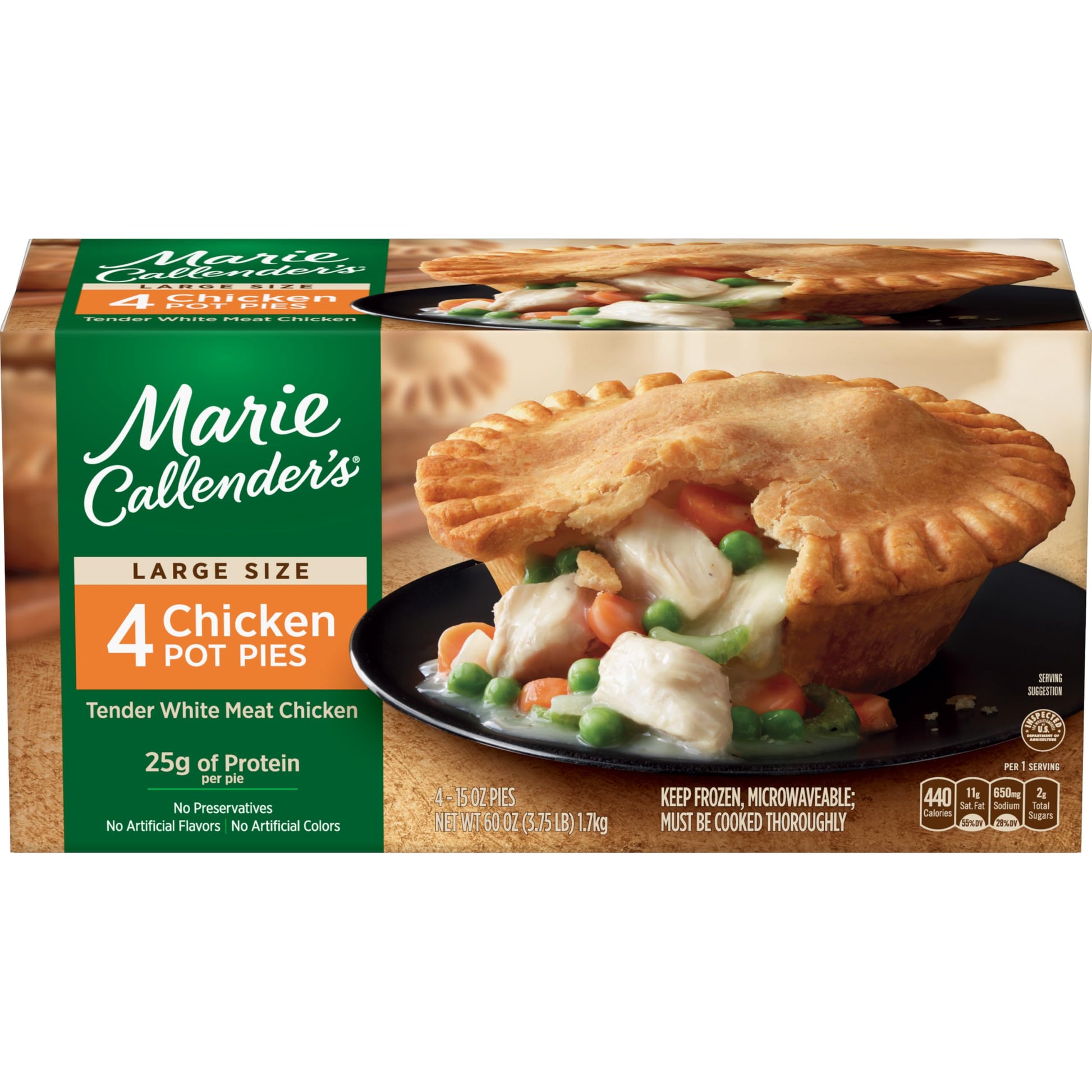 Marie Callenders Chicken Pot Pie, Microwave Meal With White Meat Chicken in a Flaky Crust, Frozen Meal, 60 OZ, 4 Pack