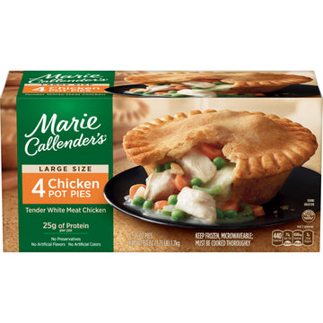Marie Callenders Chicken Pot Pie, Microwave Meal With White Meat Chicken in a Flaky Crust, Frozen Meal, 60 OZ, 4 Pack