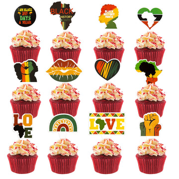 Gyufise 24Pcs Black History Month Cupcake Topper Sticks Party Supplies Happy Black History Party Dessert Cupcake Toppers Party F