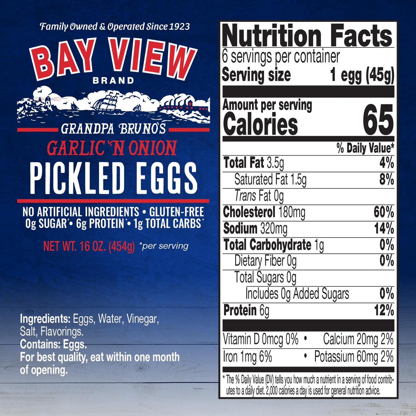 BAY VIEW BRAND Pickled Eggs, Garlic N Onion, Gluten Free, 0g Sugar, 6g Protein, 16oz