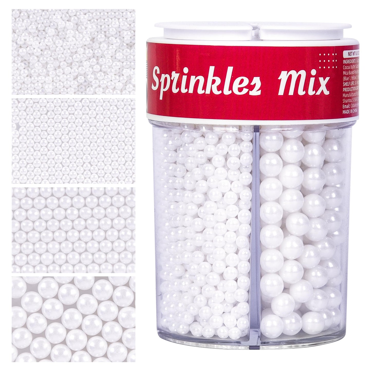 Edible White Pearl Sugar Sprinkles for Cake Decorating 2mm Mini Candy Pearls 4 Sizes Sprinkles Mix for Cookie Ice Cream Candy Ch