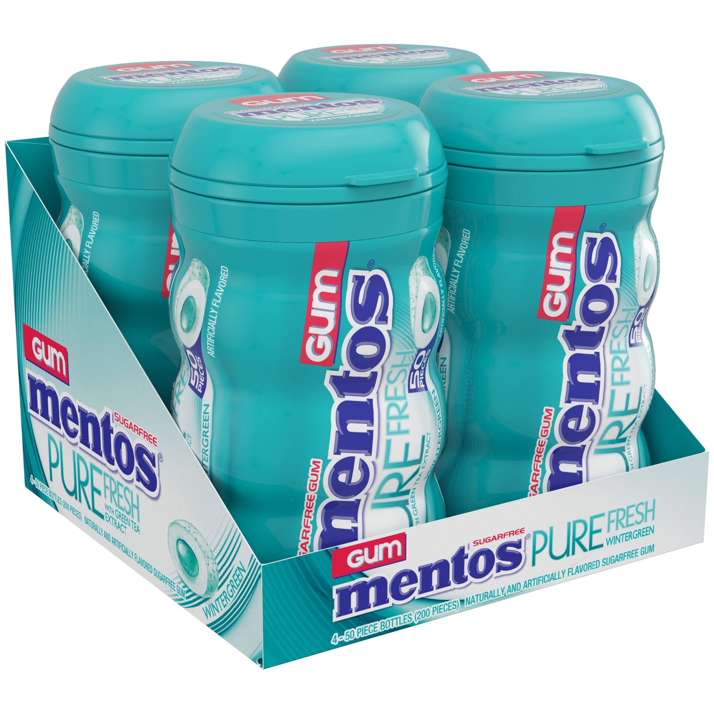 Mentos Pure Fresh Sugar-Free Chewing Gum With Xylitol, Bulk, Wintergreen, Bulk, 50 Count, (Pack Of 4)