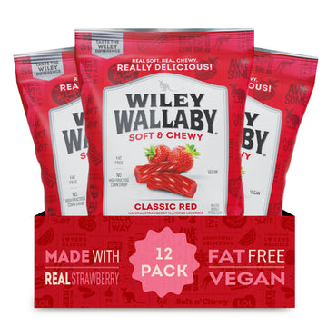 Wiley Wallaby Licorice 4 Ounce Classic Gourmet Soft & Chewy Australian Red Licorice Candy Twists, 12 Pack