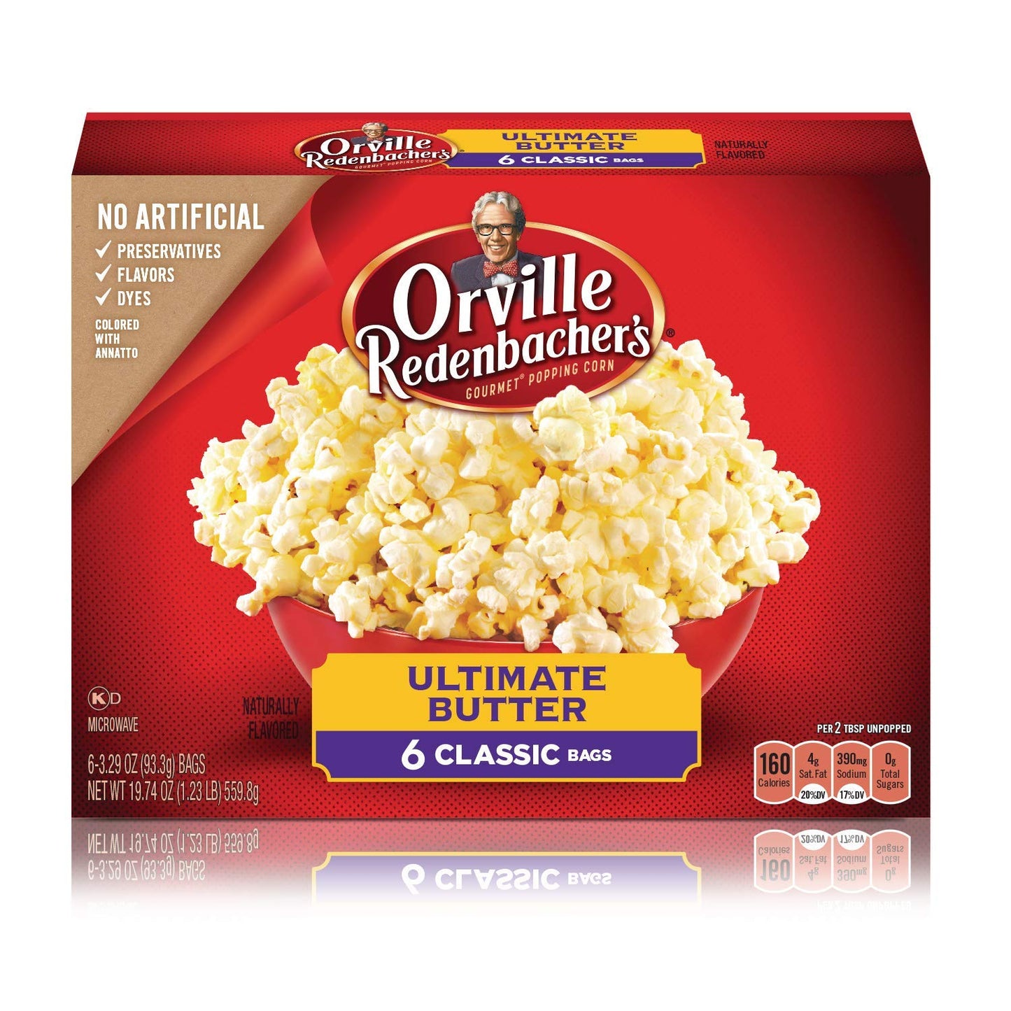Orville Redenbachers Microwave Popcorn, Ultimate Butter Flavor, 3g Fiber Per Serving, Movie Night Supplies, 3.29 oz., 6-Count (6