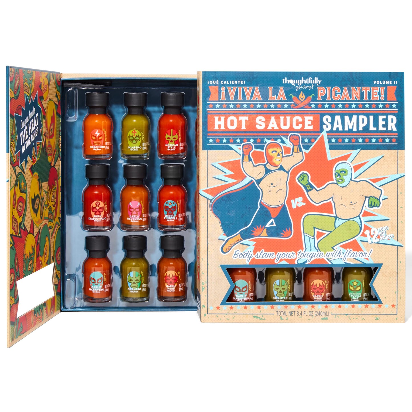 Thoughtfully Gourmet Hot Sauce Book Gift Set - 12 Flavors Including Smoky spirit-inspired flavor, Habanero, Garlic Del Fuego - 15 Count Pack