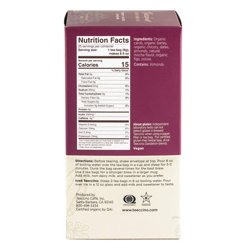 Teeccino Mocha Herbal Tea - Caffeine Free, Prebiotic, 25 Tea Bags, Model TEE40081