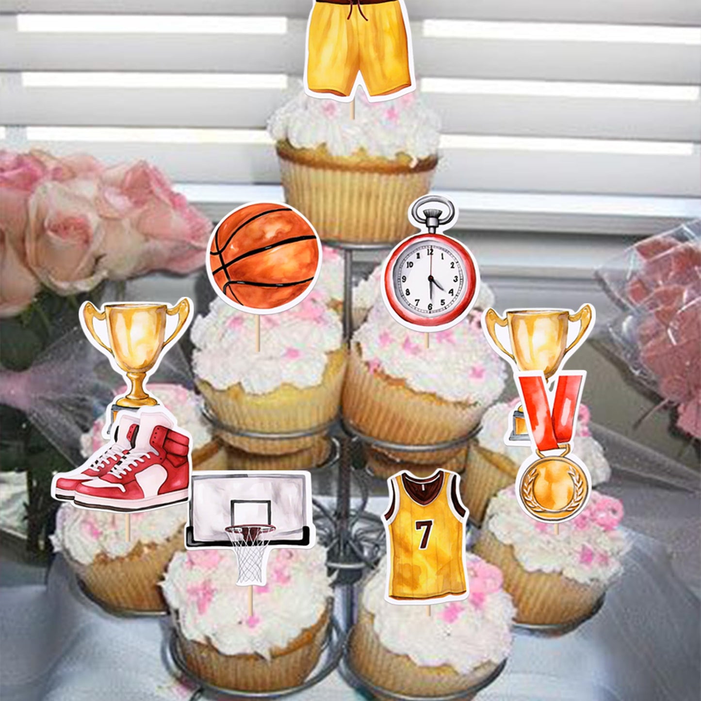 Rssta i Cupcake Toppers - 40 Pack Basketball Theme Decorations, Paper, Design 4, Model XM810