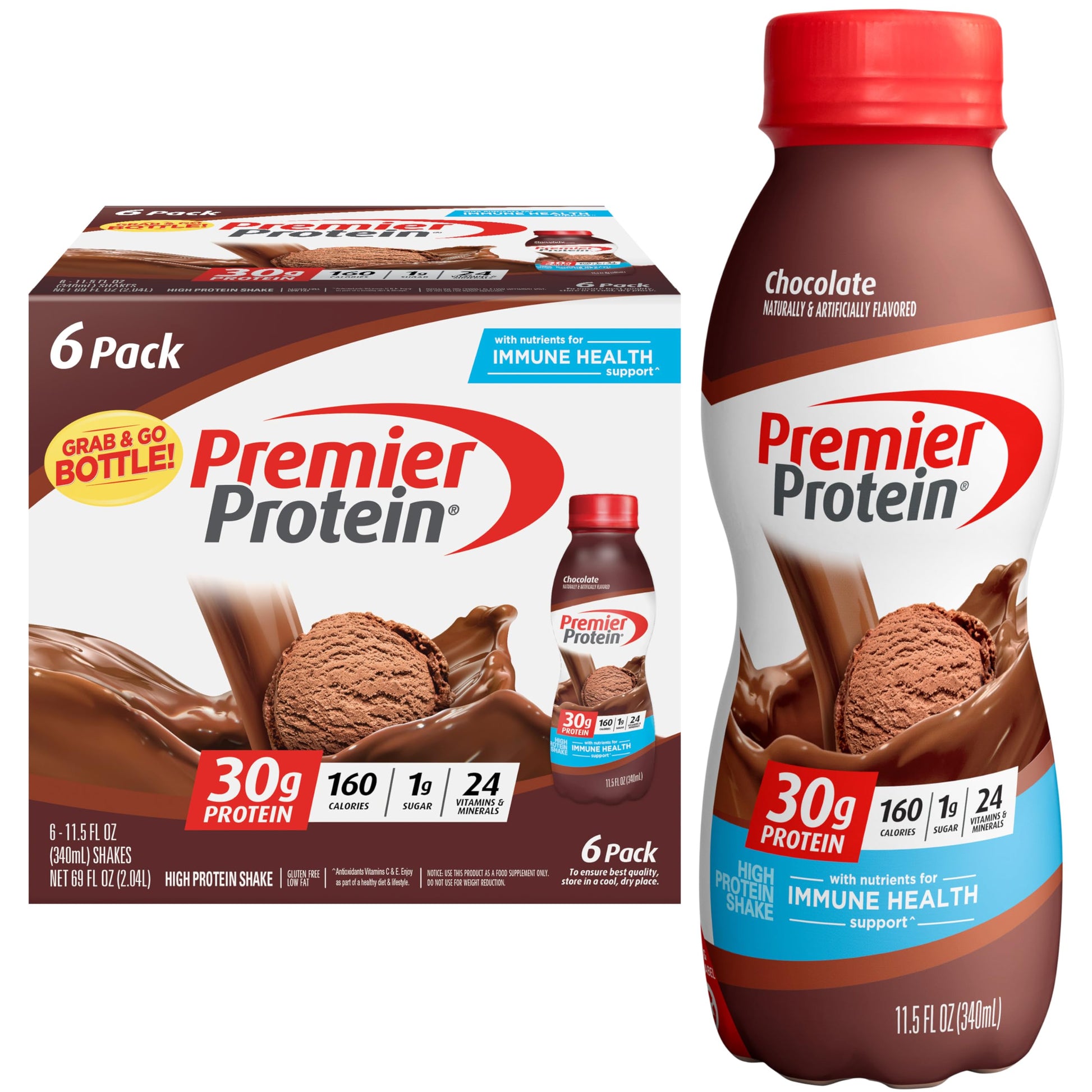 Premier Protein Shake, Chocolate, 30g Protein, 11.5 fl oz, 6 Pack
