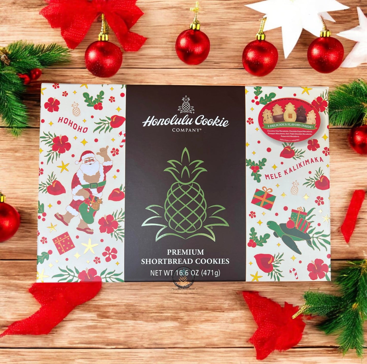 Hawaiian Holiday Shortbread Cookie Gift Box - 30 Assorted Festive Flavors - Chocolate  Macadamia Nut  Pineapple & Peppermint - Christmas Gift Treats