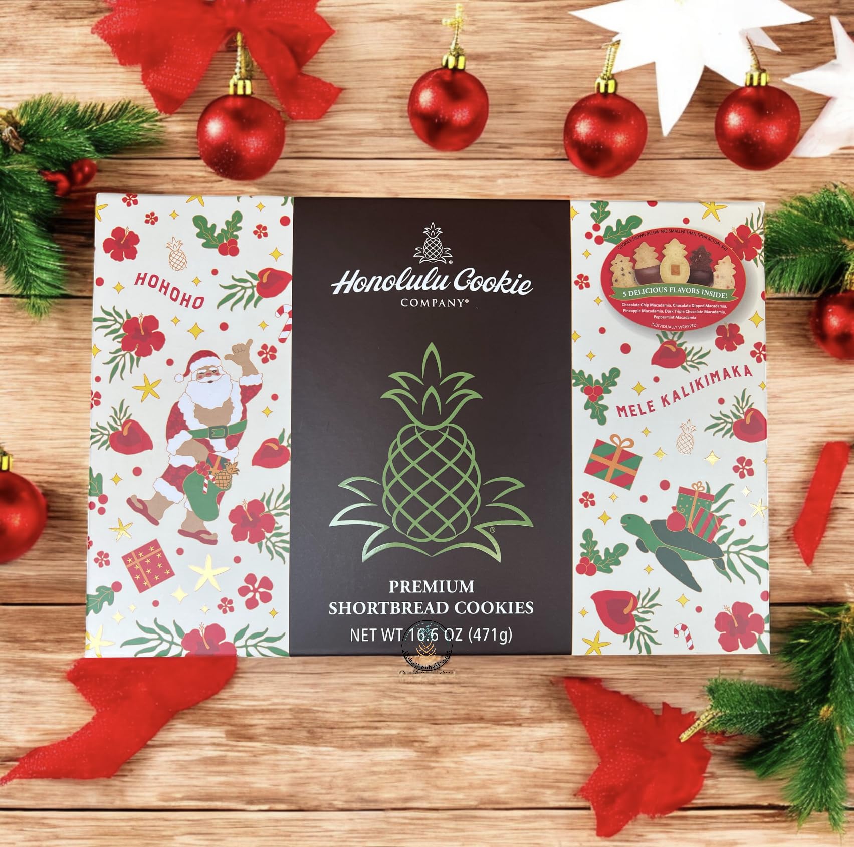 Hawaiian Holiday Shortbread Cookie Gift Box - 30 Assorted Festive Flavors - Chocolate  Macadamia Nut  Pineapple & Peppermint - Christmas Gift Treats