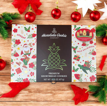 Hawaiian Holiday Shortbread Cookie Gift Box - 30 Assorted Festive Flavors - Chocolate  Macadamia Nut  Pineapple & Peppermint - Christmas Gift Treats