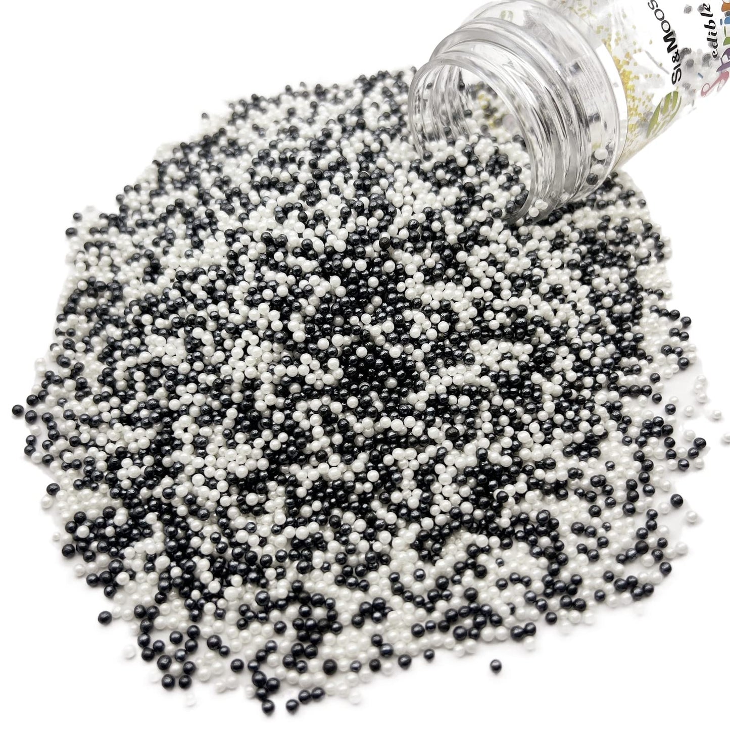 Se Si&Moos Black And White Sprinkles White And Black Nonpareils Edible Pearls For Cake Decorating Small Pearl Sprinkles Hallowee