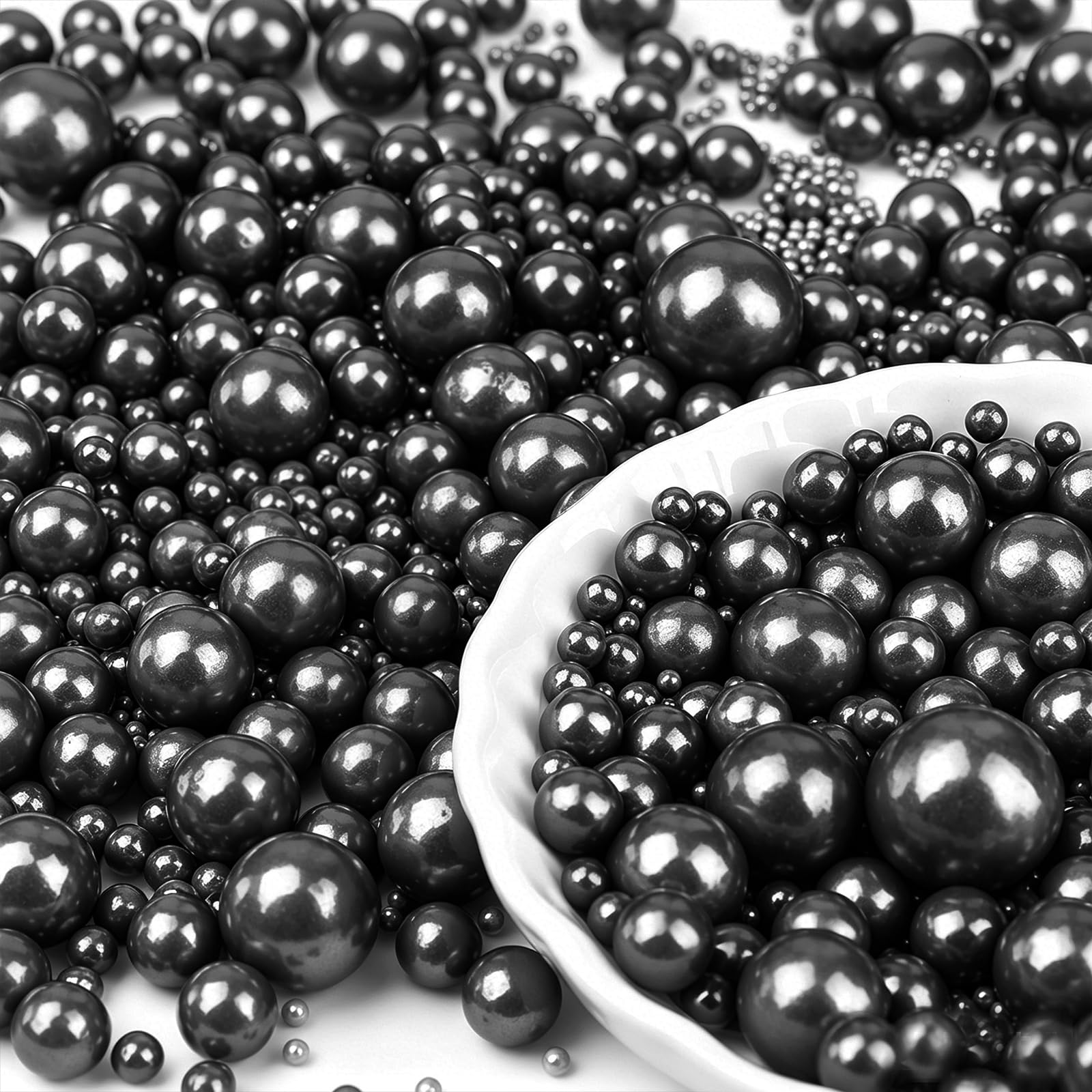 Black Pearl Sprinkles for Cake Decorating, 6 Sizes Mix 4.6 oz Edible Pearls Cake Sprinkles for Ice Cream Baking Cupcake Cookies 
