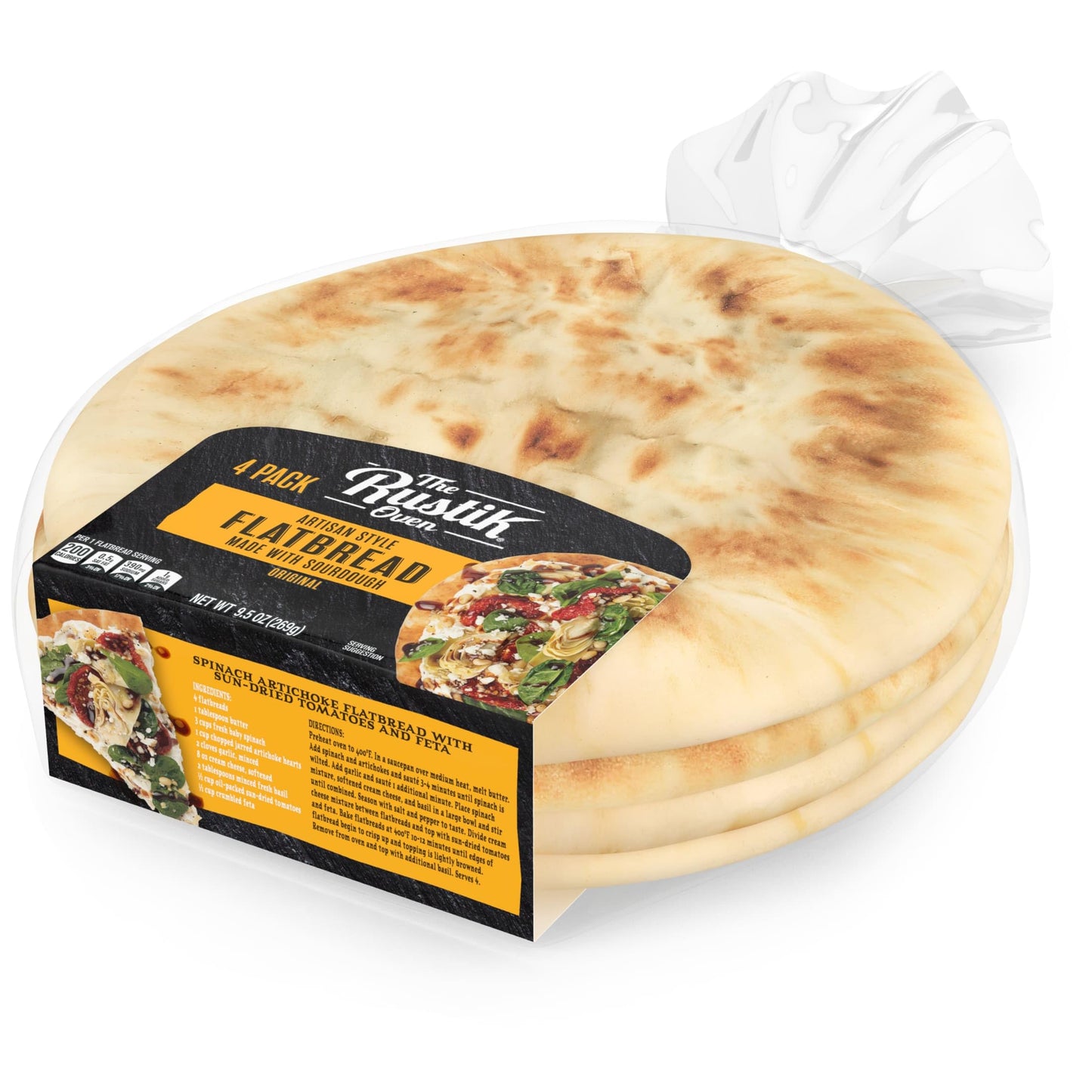 The Rustik Oven Artisan Style Original Flatbread, 4 count, (2.38 oz each), Plain Flatbread, 9.5 oz Bag