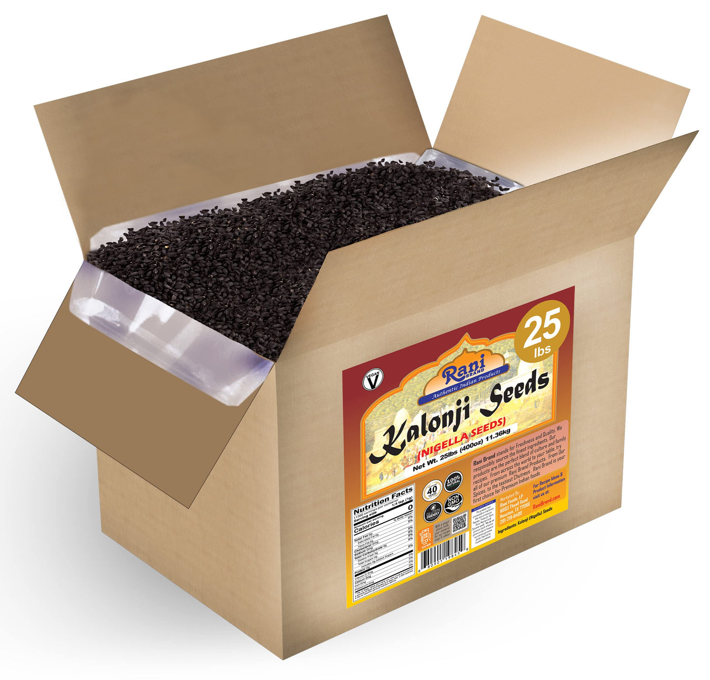 Rani Kalonji (Black Seed, Nigella Sativa, Black Cumin) Seeds 400oz (25lbs) 11.36kg Bulk Box ~ All Natural | Gluten Friendly | NO