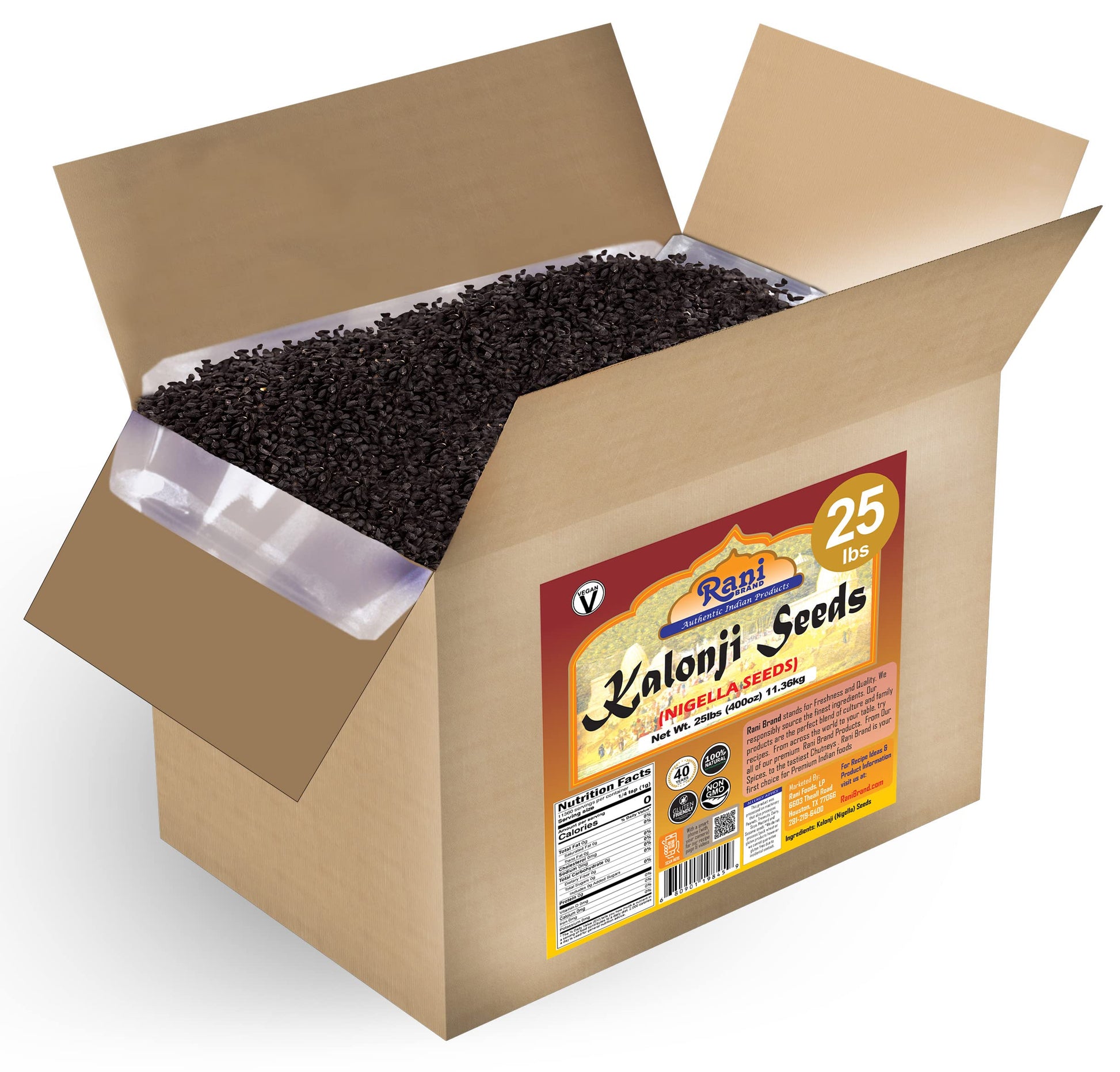 Rani Kalonji (Black Seed, Nigella Sativa, Black Cumin) Seeds 400oz (25lbs) 11.36kg Bulk Box ~ All Natural | Gluten Friendly | NO