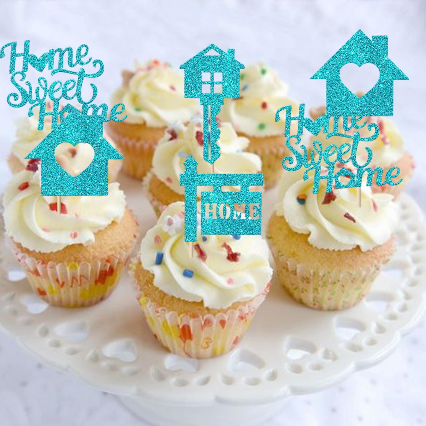Rssta i Cupcake Toppers 30 Pack Glitter Paper Welcome New Home Decorations Blue