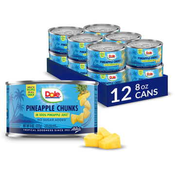 Dole Pineapple Chunks In 100% Pineapple Juice With No Sugar Added - Dole Canned Fruit - 8 Oz Cans - 12 Pack