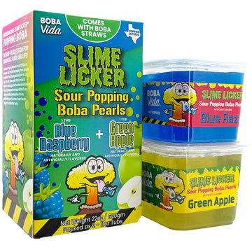 BOBAVIDA Popping Boba Pearls - Blue Raspberry & Green Apple - 2 Tubs - No Corn Syrup - Includes Straws