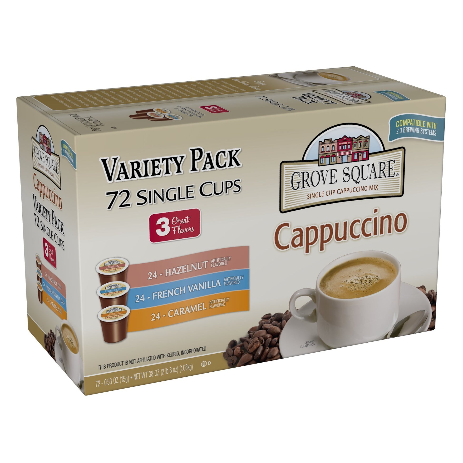 Grove Square Cappuccino Pods Variety, Single Serve, 72 Count, Multi Color, Model 05G75234652
