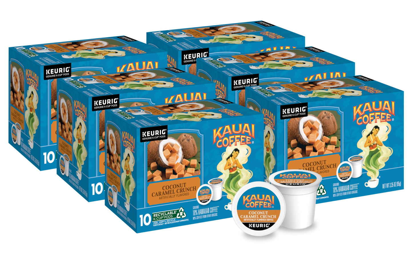 Kauai Coffee Coconut Caramel Crunch K-Cup Compatible Coffee, 10 Count (Pack of 6)