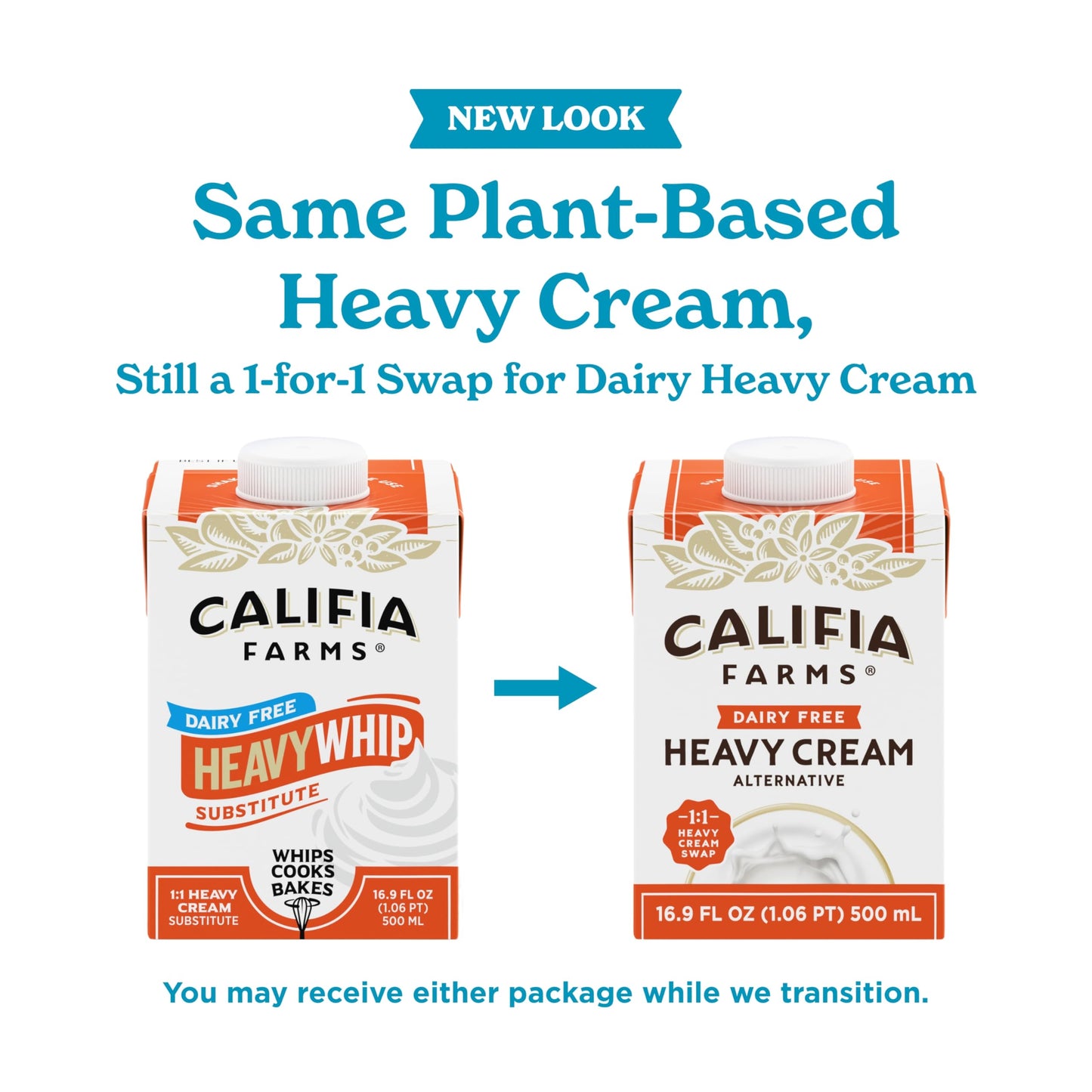 Califia Farms - Heavy Whip Cream Dairy Free Substitute 16.9 Oz, Soy Free, Plant Based, Vegan, Non GMO, Sugar Free, Heavy Whippin